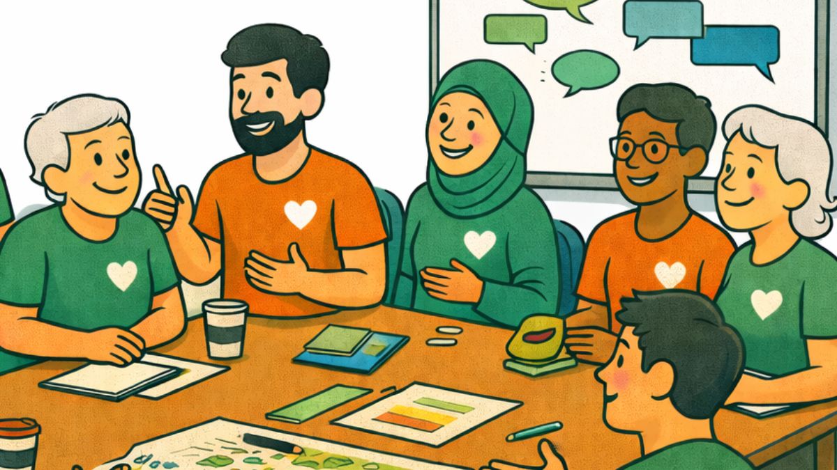 volunteers sitting at table